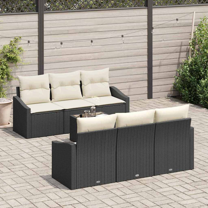 Set de canapea 7 buc. Negru și Crem poliratan