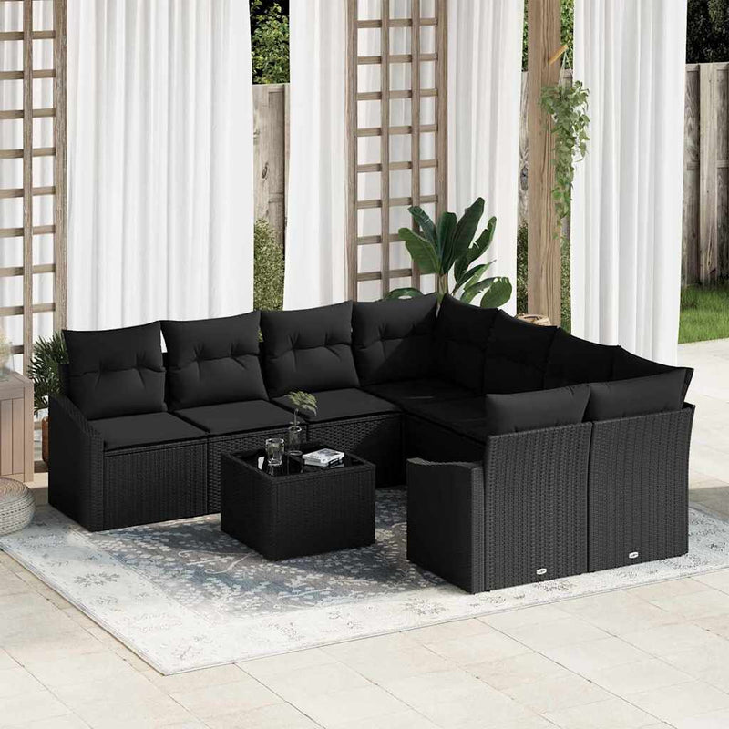 Set de canapea 9 buc. Negru poliratan
