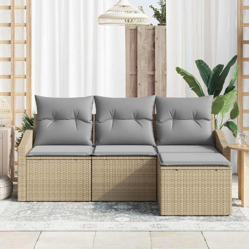 Set de canapea 4 buc. Beige și gri deschis poliratan