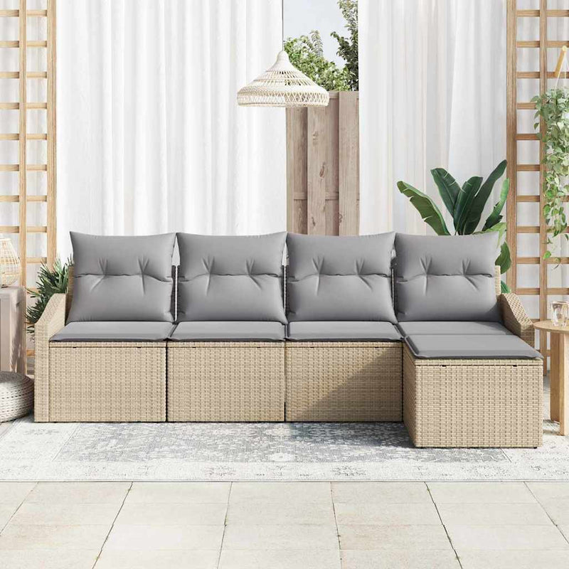 Set de canapea 5 buc. Beige și gri deschis poliratan