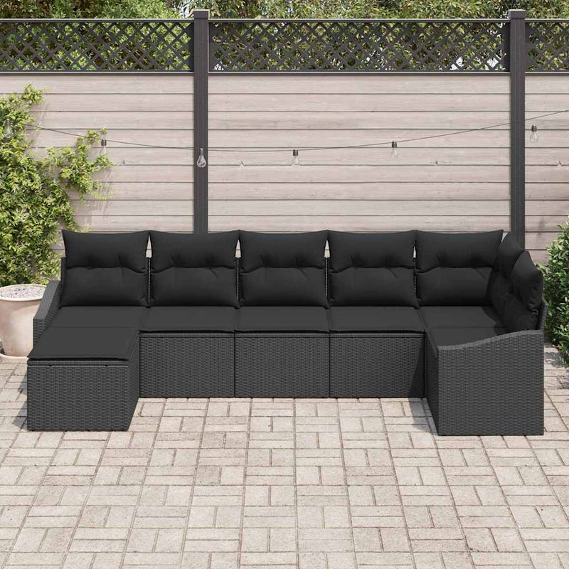Set de canapele pentru grădină 7 buc. Negru poliratan