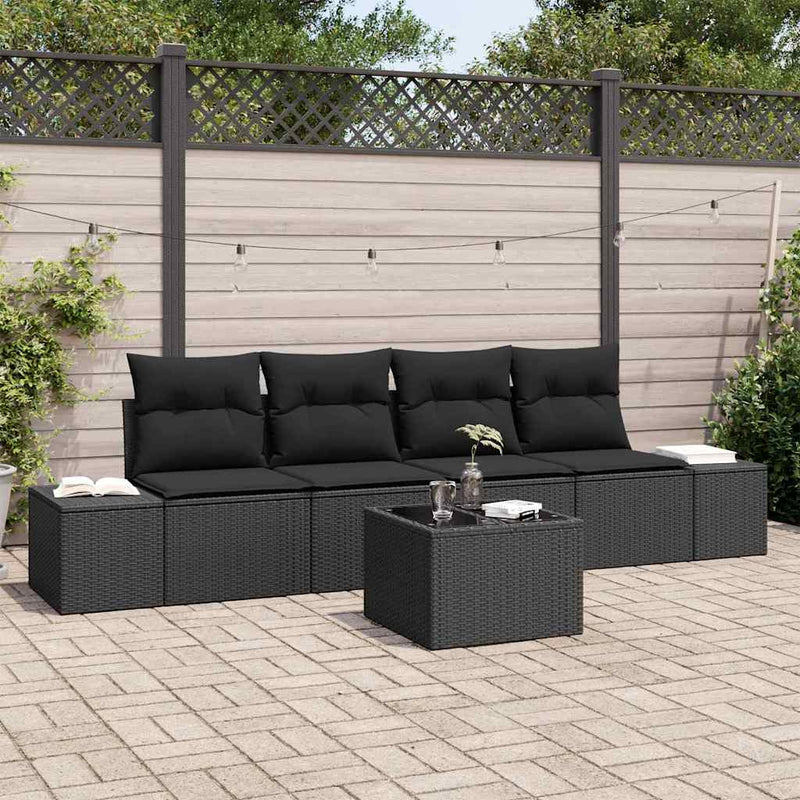 Set de canapele pentru grădină 5 buc. Negru poliratan