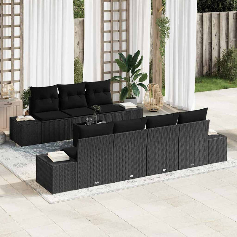Set de canapele pentru grădină 8 buc. Negru poliratan