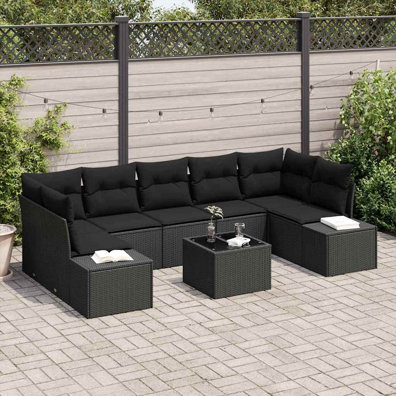 Set de canapele pentru grădină 8 buc. Negru poliratan