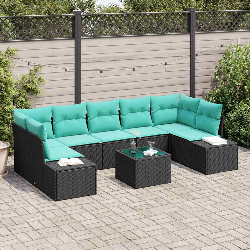 Set de canapele pentru grădină 8 buc. Negru și Turcoaz