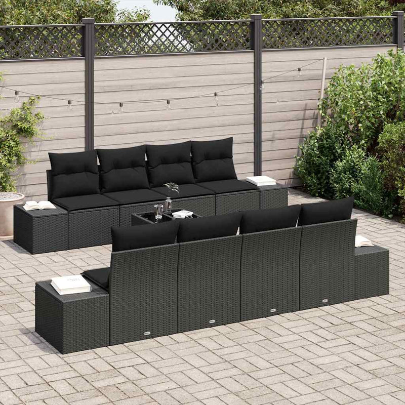 Set de canapele pentru grădină 8 buc. Negru poliratan