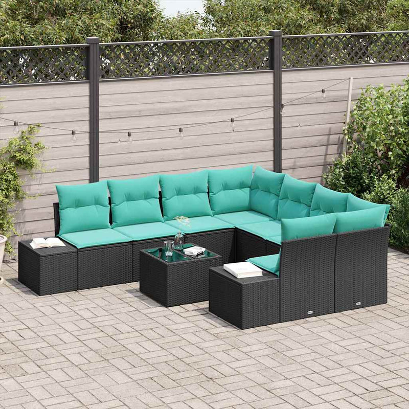 Set de canapele pentru grădină 9 buc. Negru și Turcoaz