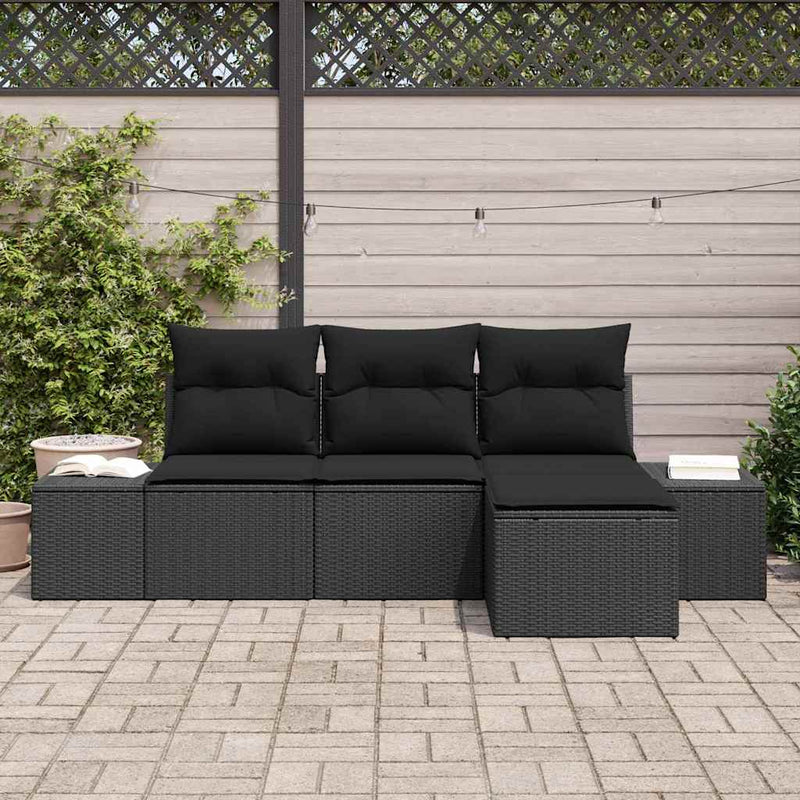 Set de canapele pentru grădină 4 buc. Negru poliratan