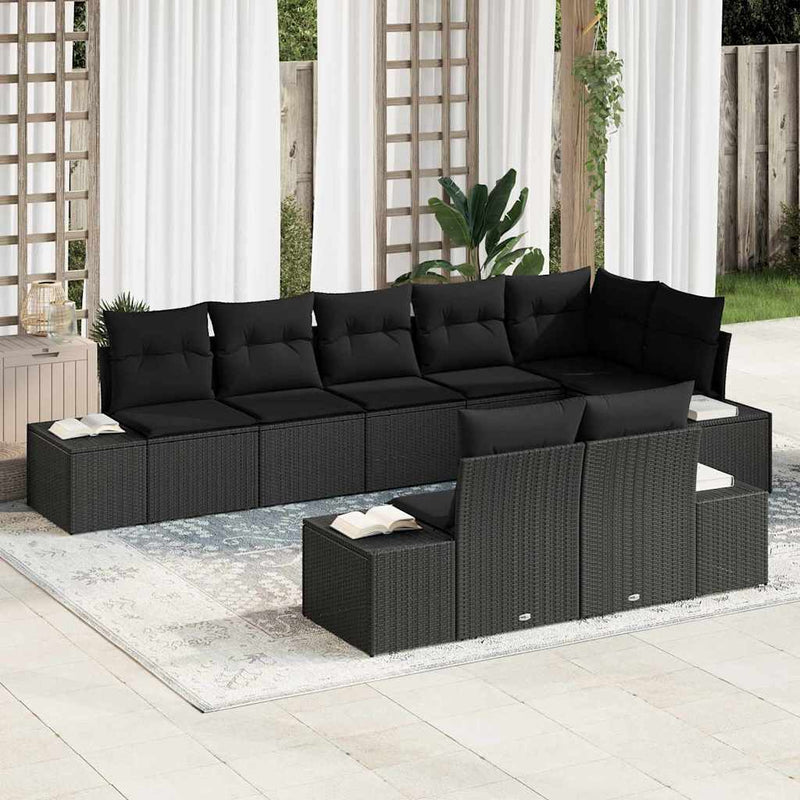 Set de canapele pentru grădină 8 buc. Negru Rattan poli