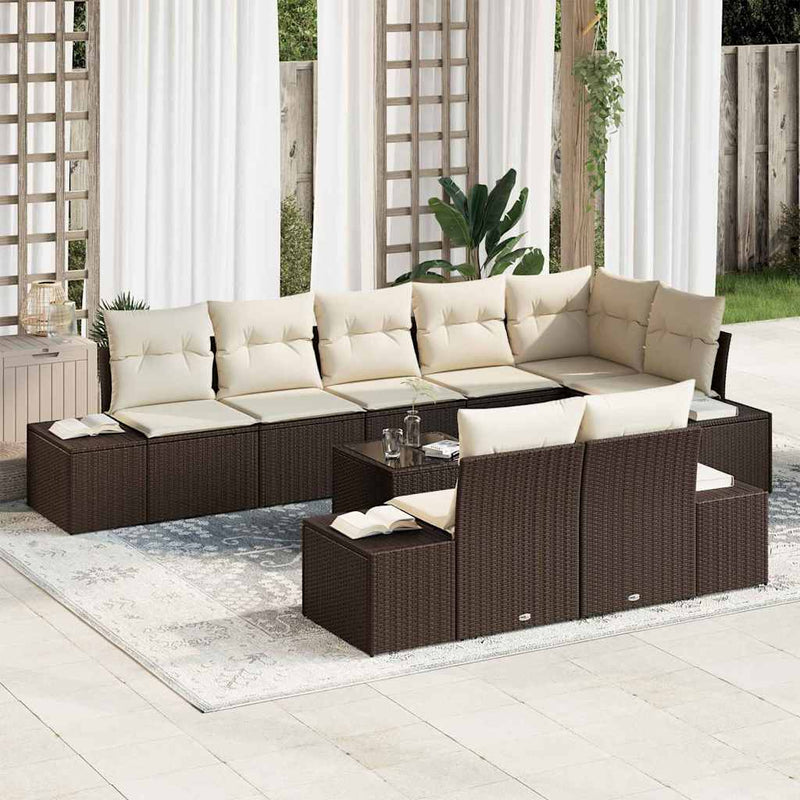 Set de canapele pentru grădină 9 buc. Maro și Crem Rattan poli