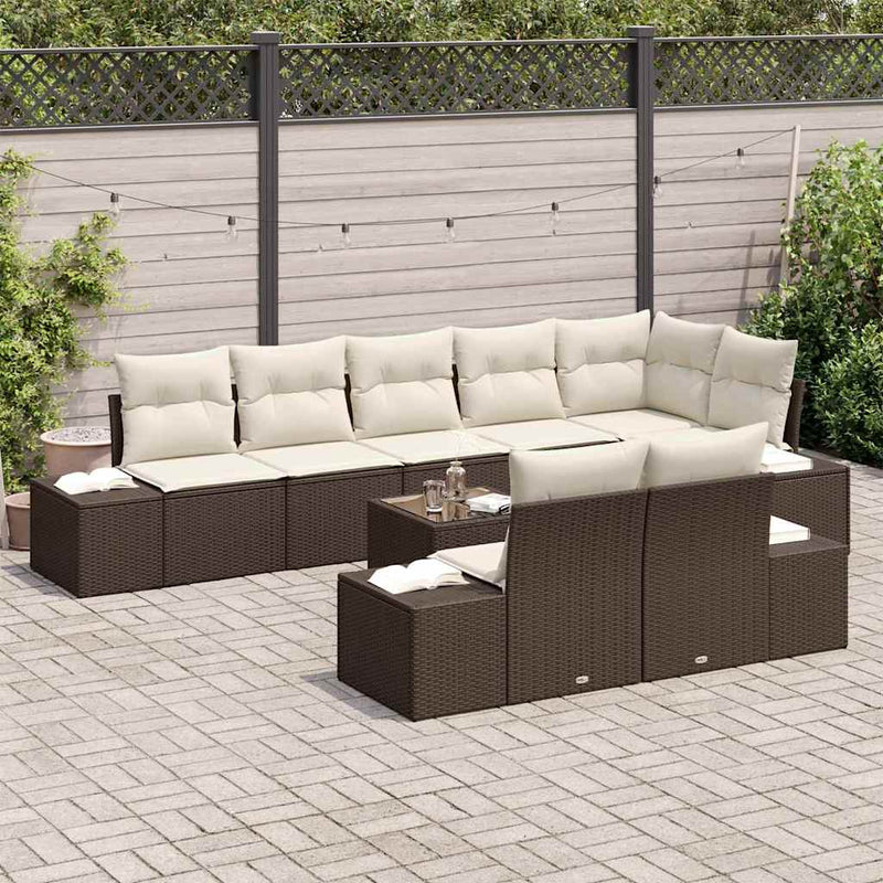 Set de canapele pentru grădină 9 buc. Maro și Crem Rattan poli