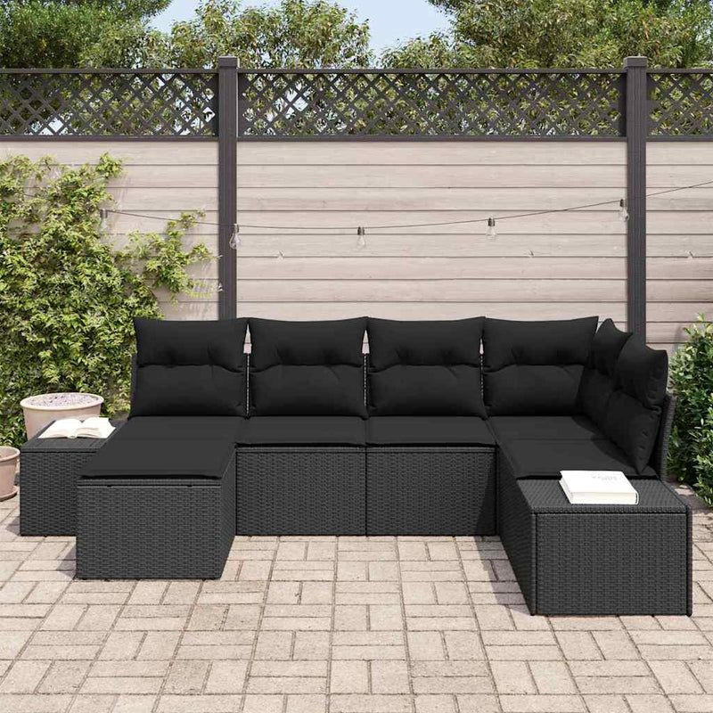 Set de canapele pentru grădină 6 buc. Negru poliratan