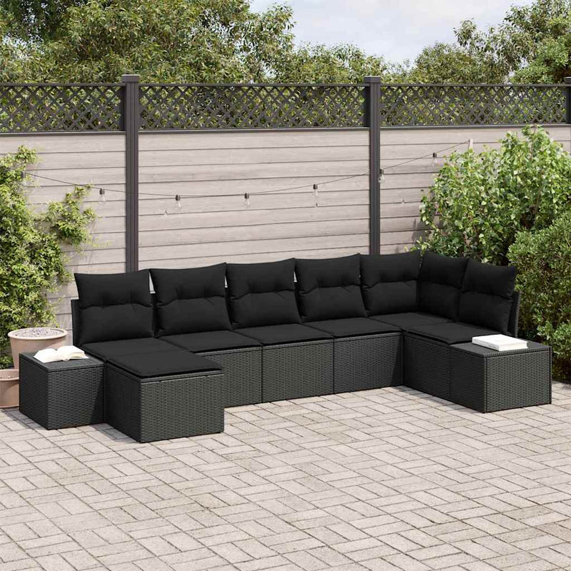 Set de canapele pentru grădină 7 buc. Negru poliratan