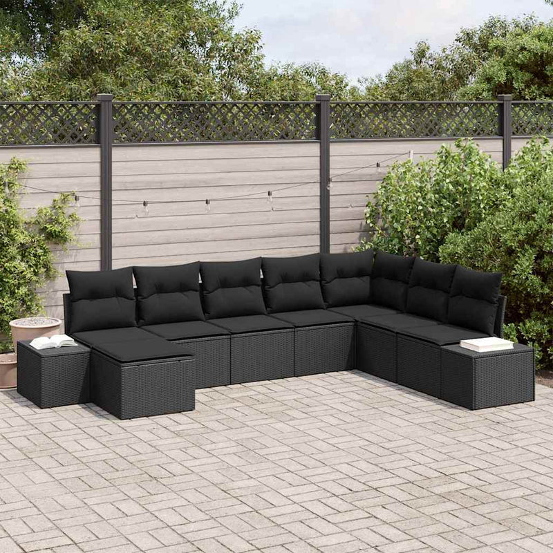 Set de canapele pentru grădină 8 buc. Negru poliratan