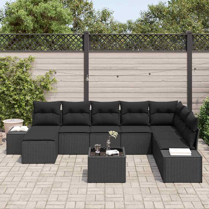 Set de canapele pentru grădină 8 buc. Negru poliratan