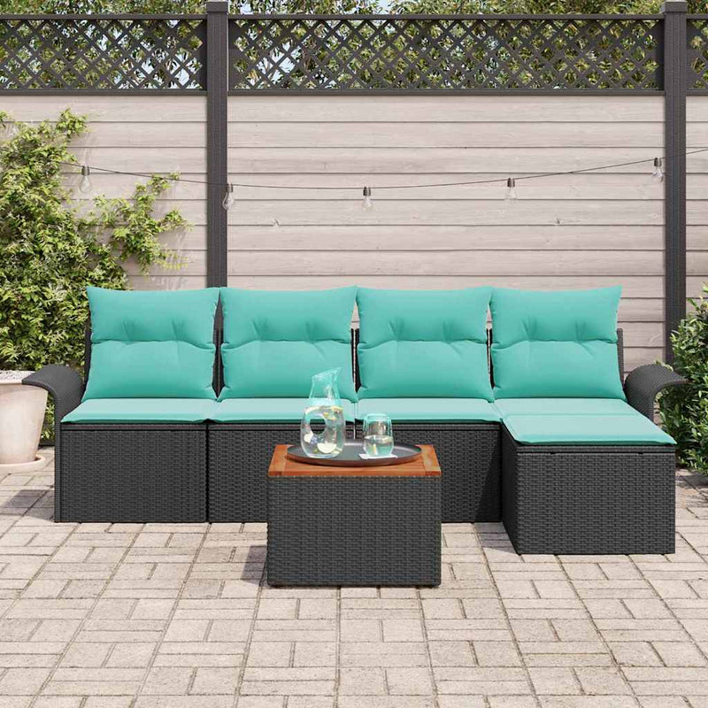 Set de canapele pentru grădină 6 buc. Negru și Turcoaz