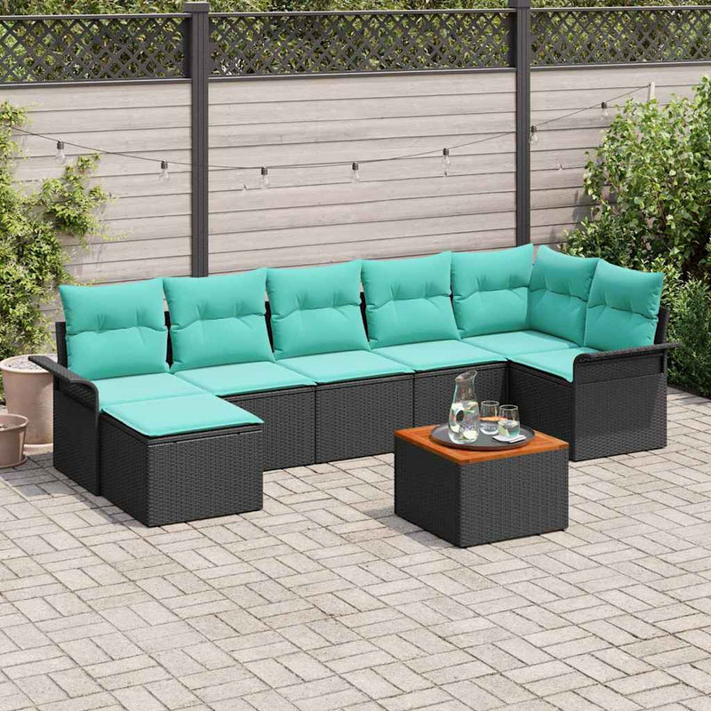 Set de canapele pentru grădină 8 buc. Negru și Turcoaz
