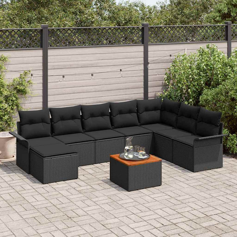 Set de canapele pentru grădină 9 buc. Negru poliratan