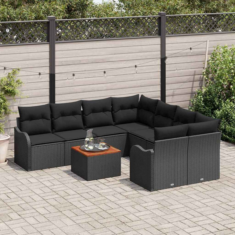 Set de canapele pentru grădină 9 buc. Negru poliratan
