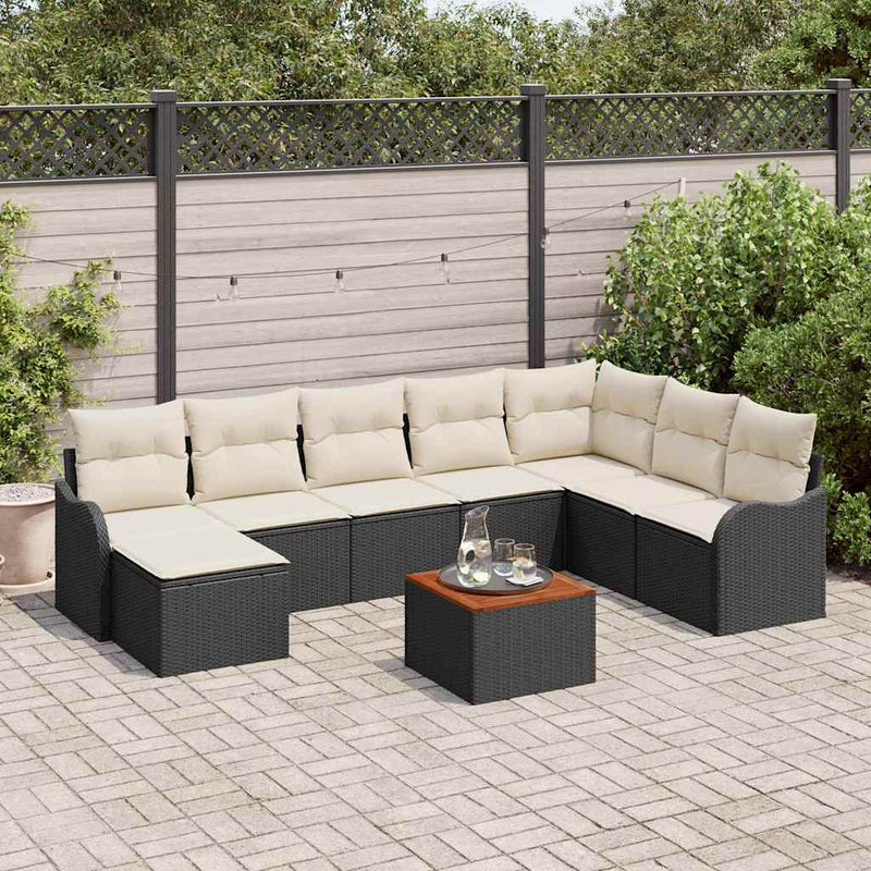 Set de canapele pentru grădină 9 buc. Negru și Crem poliratan