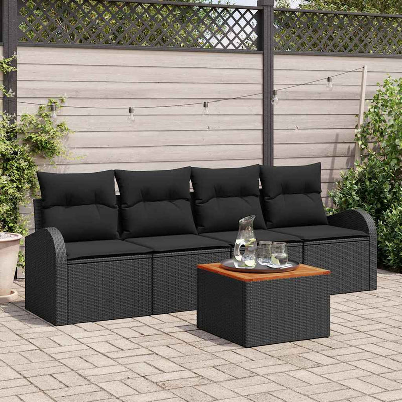 Set de canapele pentru grădină 5 buc. Negru poliratan