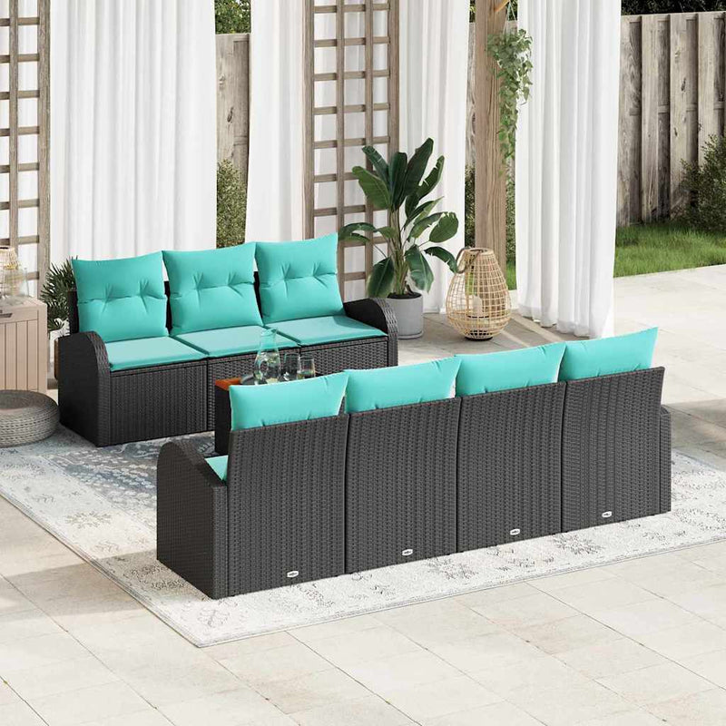 Set de canapele pentru grădină 8 buc. Negru și Turcoaz