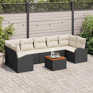 Set de canapele pentru grădină 8 buc. Negru și Crem poliratan