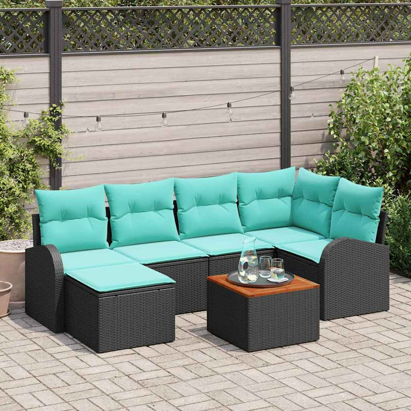 Set de canapele pentru grădină 7 buc. Negru și Turcoaz