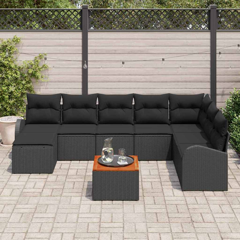 Set de canapele pentru grădină 9 buc. Negru poliratan