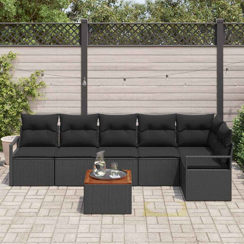 Set de canapele pentru grădină 7 buc. Negru poliratan