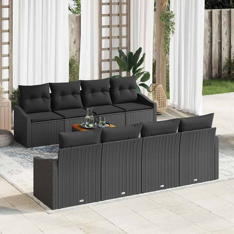 Set de canapele pentru grădină 9 buc. Negru poliratan