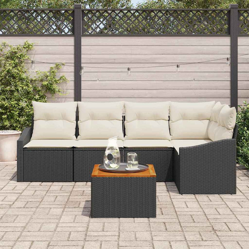 Set de canapele pentru grădină 6 buc. Negru și Crem poliratan