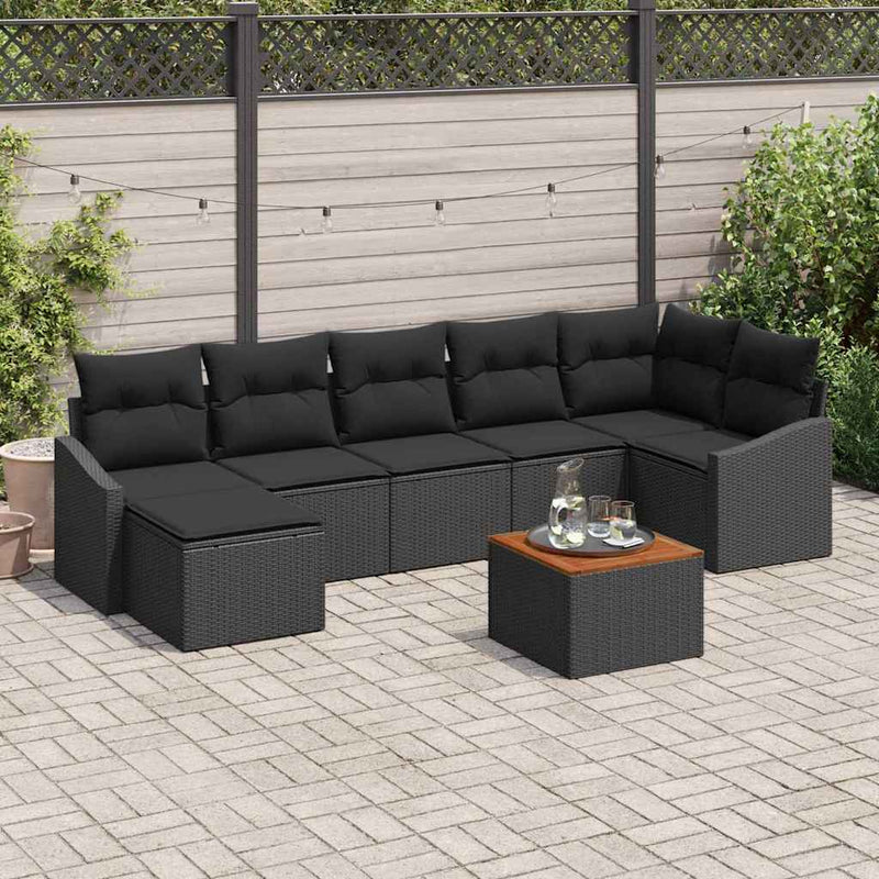 Set de canapele pentru grădină 8 buc. Negru poliratan