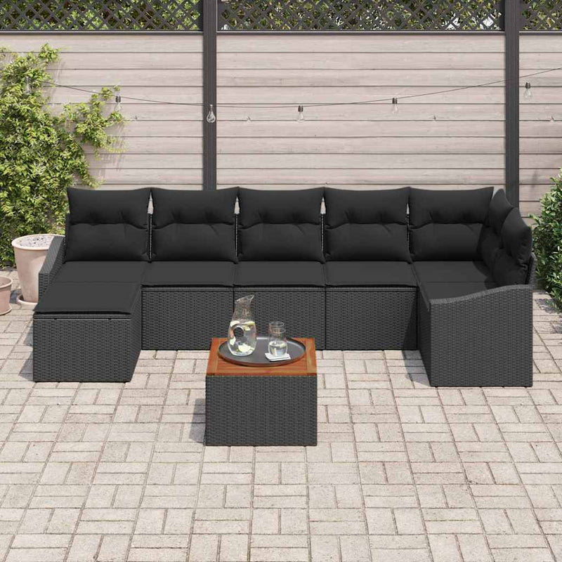 Set de canapele pentru grădină 8 buc. Negru poliratan