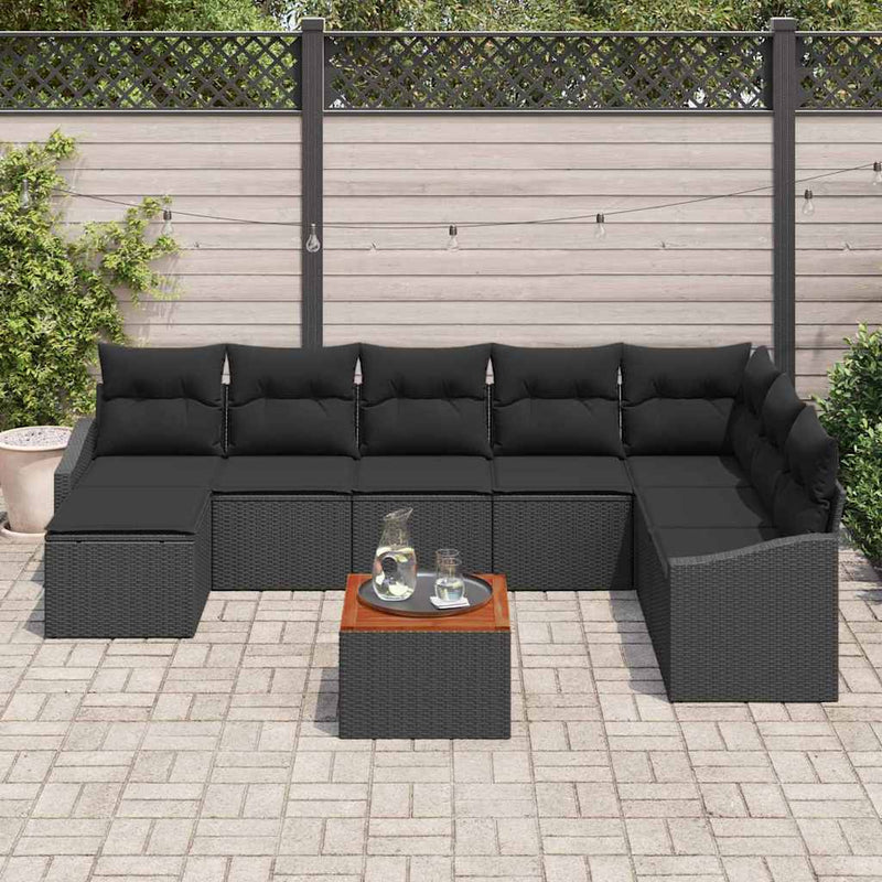 Set de canapele pentru grădină 9 buc. Negru poliratan