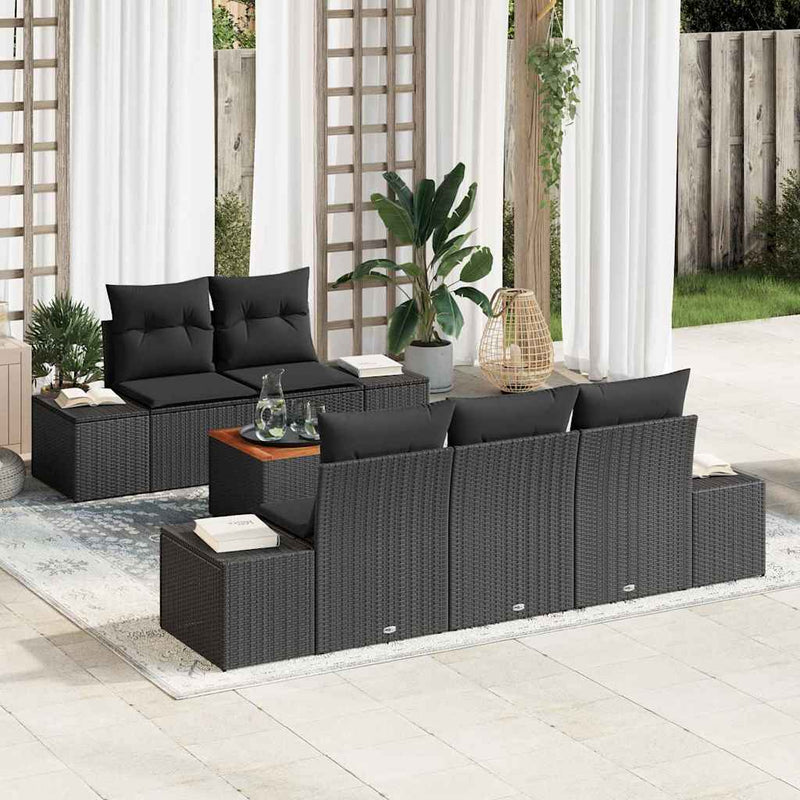 Set de canapele pentru grădină 6 buc. Negru poliratan