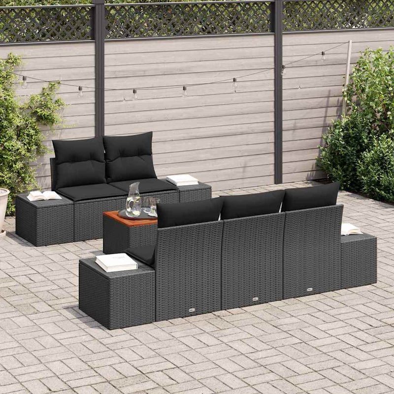 Set de canapele pentru grădină 6 buc. Negru poliratan