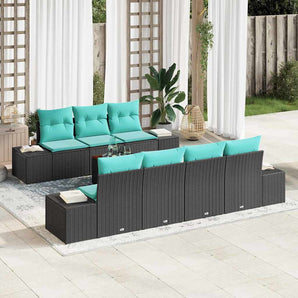 Set de canapele pentru grădină 8 buc. Negru și Turcoaz