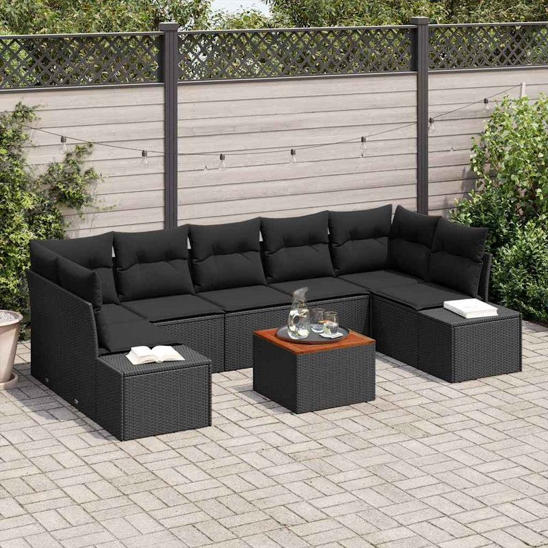 Set de canapele pentru grădină 8 buc. Negru poliratan