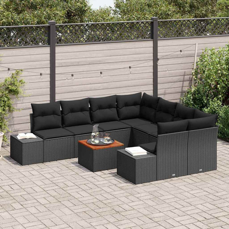 Set de canapele pentru grădină 9 buc. Negru poliratan