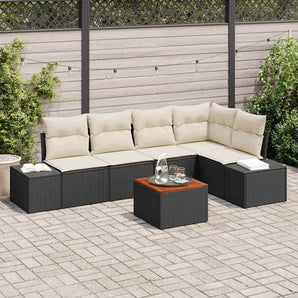 Set de canapele pentru grădină 6 buc. Negru și Crem poliratan