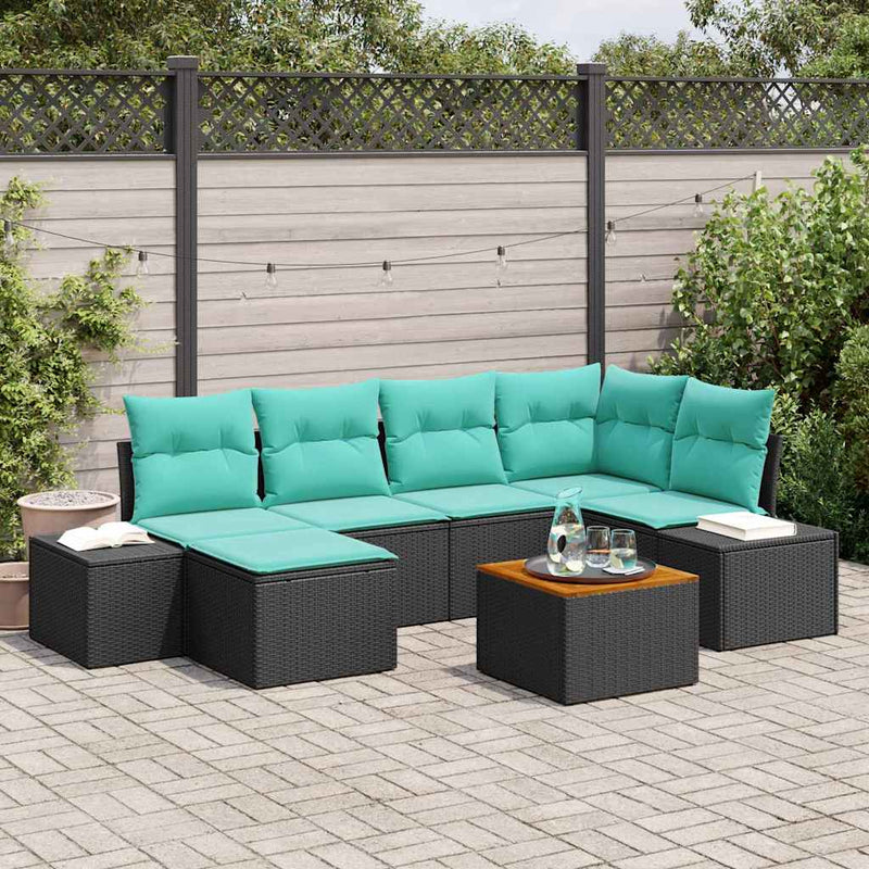Set de canapele pentru grădină 7 buc. Negru și turcoaz