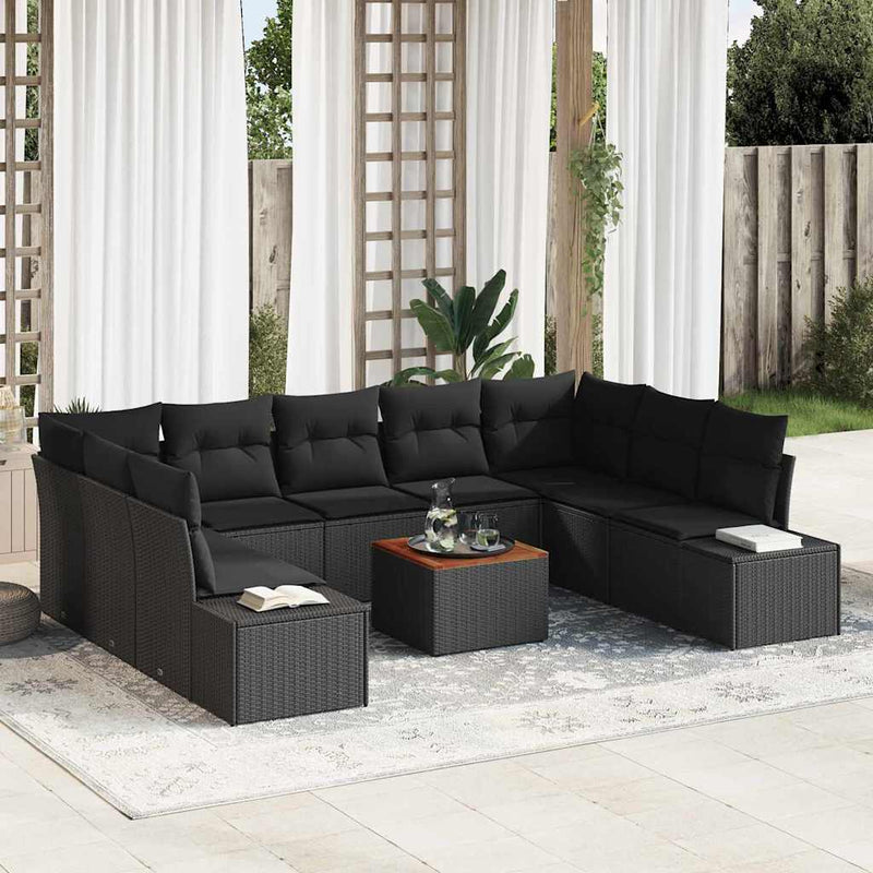 Set de canapele pentru grădină 10 buc. Negru
