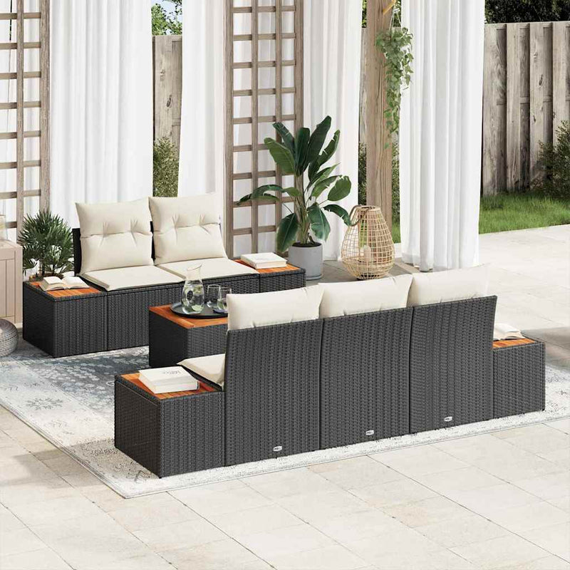 Set de canapele pentru grădină 6 buc. Negru Rattan poli