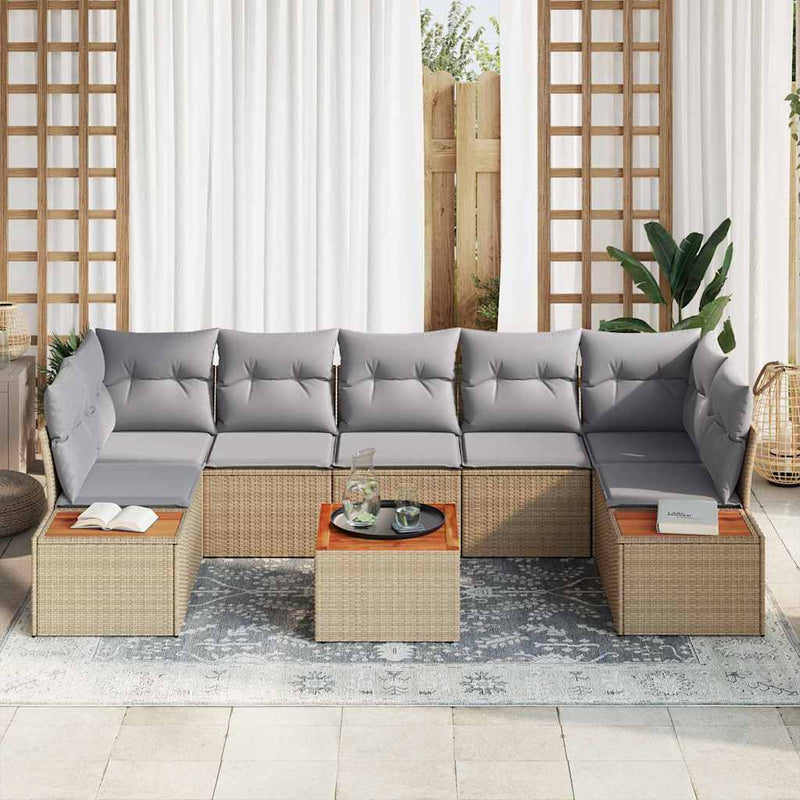 Set de canapele pentru grădină 8 buc. Bej Rattan poli