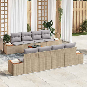 Set de canapele pentru grădină 9 buc. Bej Rattan poli