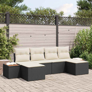 Set de canapele pentru grădină 6 buc. Negru și Crem Poli Rattan