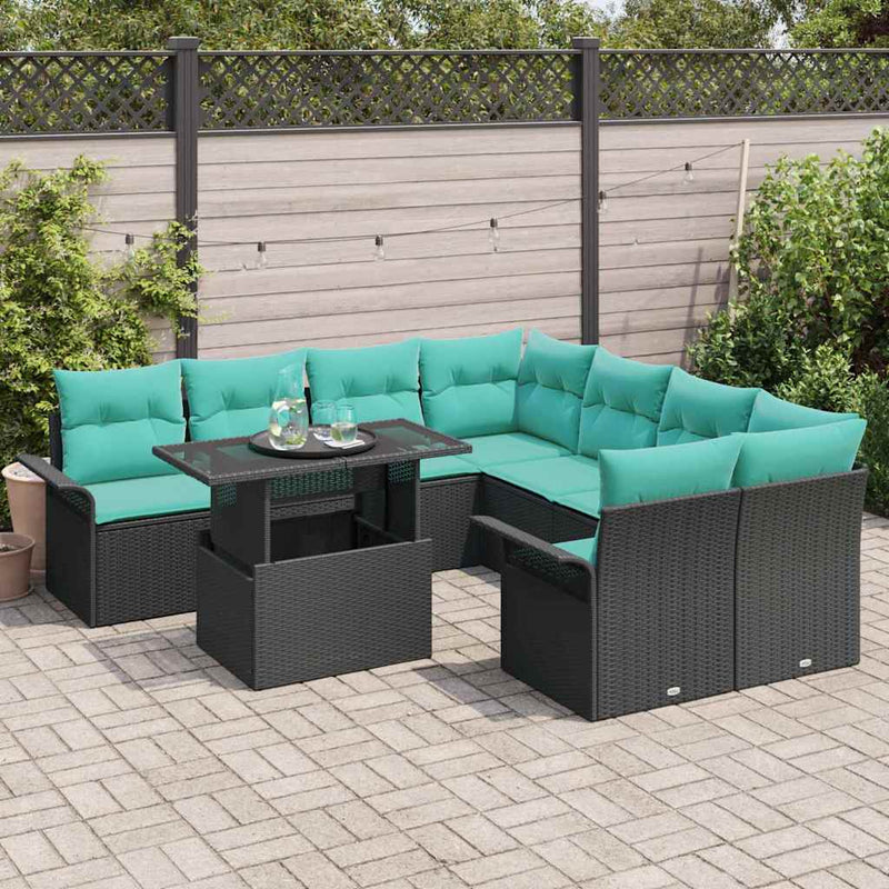 Set de canapele pentru grădină 9 buc. Negru
