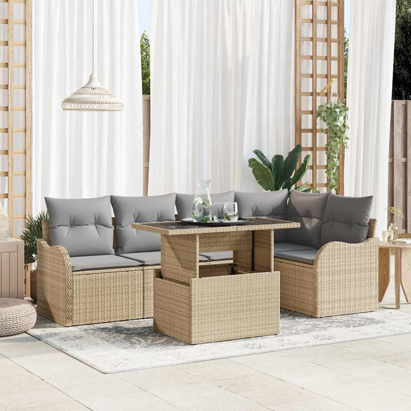 Set de canapele pentru grădină 6 buc. Bej Poli Rattan