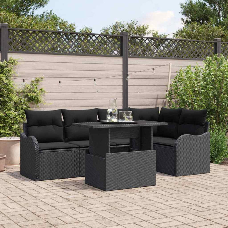 Set de canapele pentru grădină 6 buc. Negru Poli Rattan